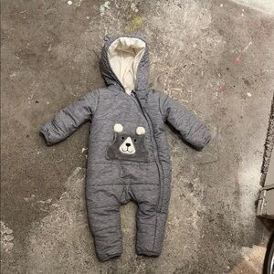 wonder nation Gray Hooded Bear One-Piece Snowsuit